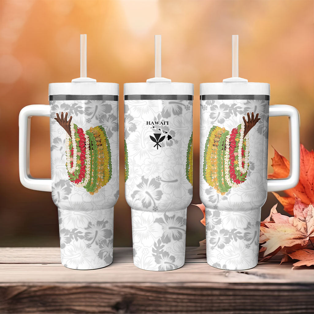 Hawaii Lei Kamehameha Tumbler With Handle Ke'oke'o Seamless Pattern Hibiscus Flower