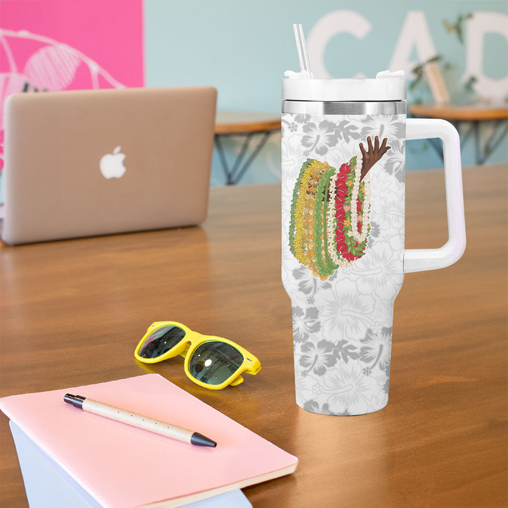 Hawaii Lei Kamehameha Tumbler With Handle Ke'oke'o Seamless Pattern Hibiscus Flower