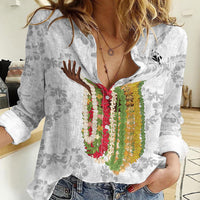 Hawaii Lei Kamehameha Women Casual Shirt Ke'oke'o Seamless Pattern Hibiscus Flower LT9 Female White - Polynesian Pride