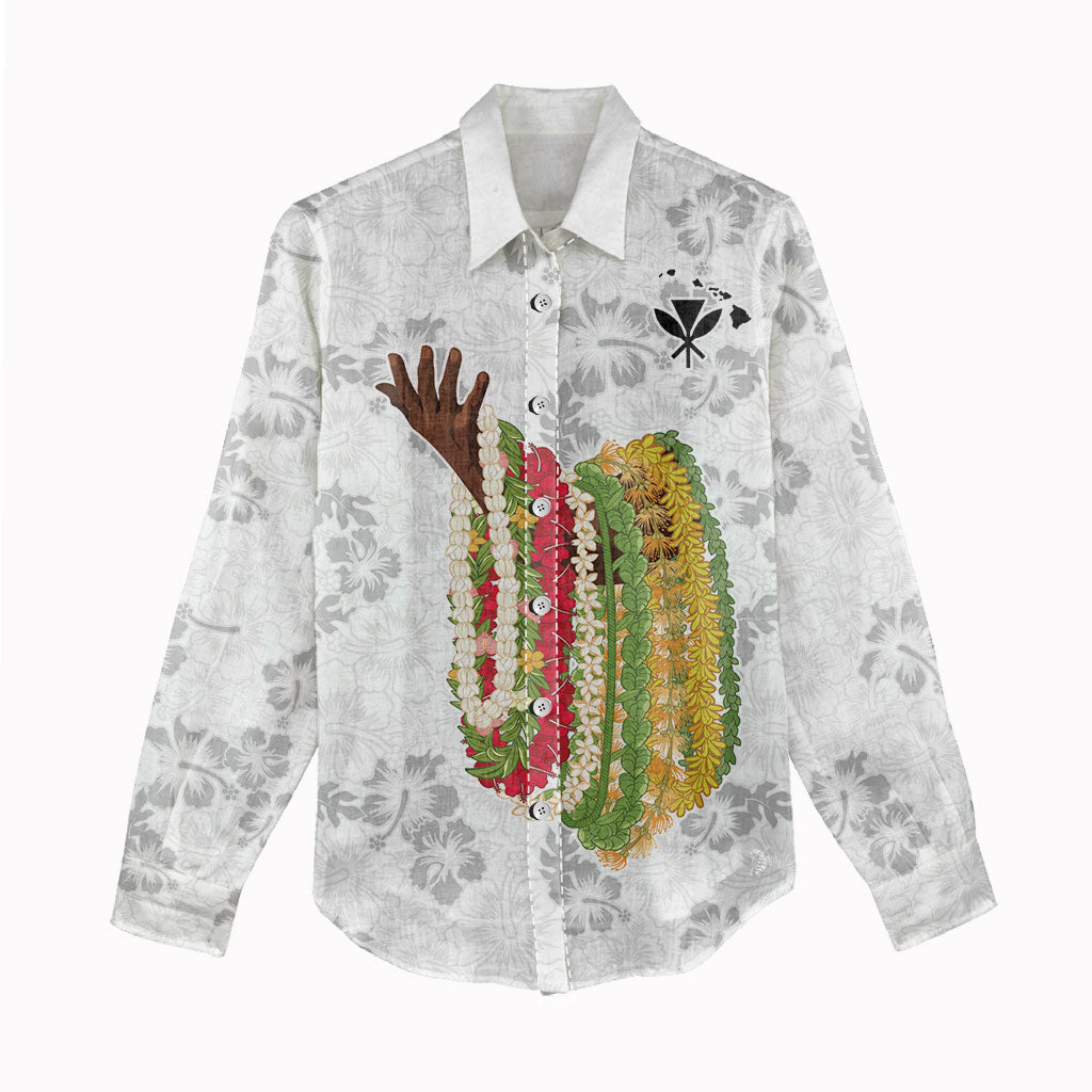 Hawaii Lei Kamehameha Women Casual Shirt Ke'oke'o Seamless Pattern Hibiscus Flower LT9 - Polynesian Pride