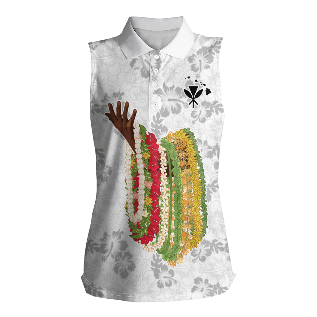 Hawaii Lei Kamehameha Women Sleeveless Polo Shirt Ke'oke'o Seamless Pattern Hibiscus Flower