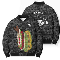 Hawaii Lei Kamehameha Bomber Puffer Jacket Ele'ele Seamless Pattern Hibiscus Flower