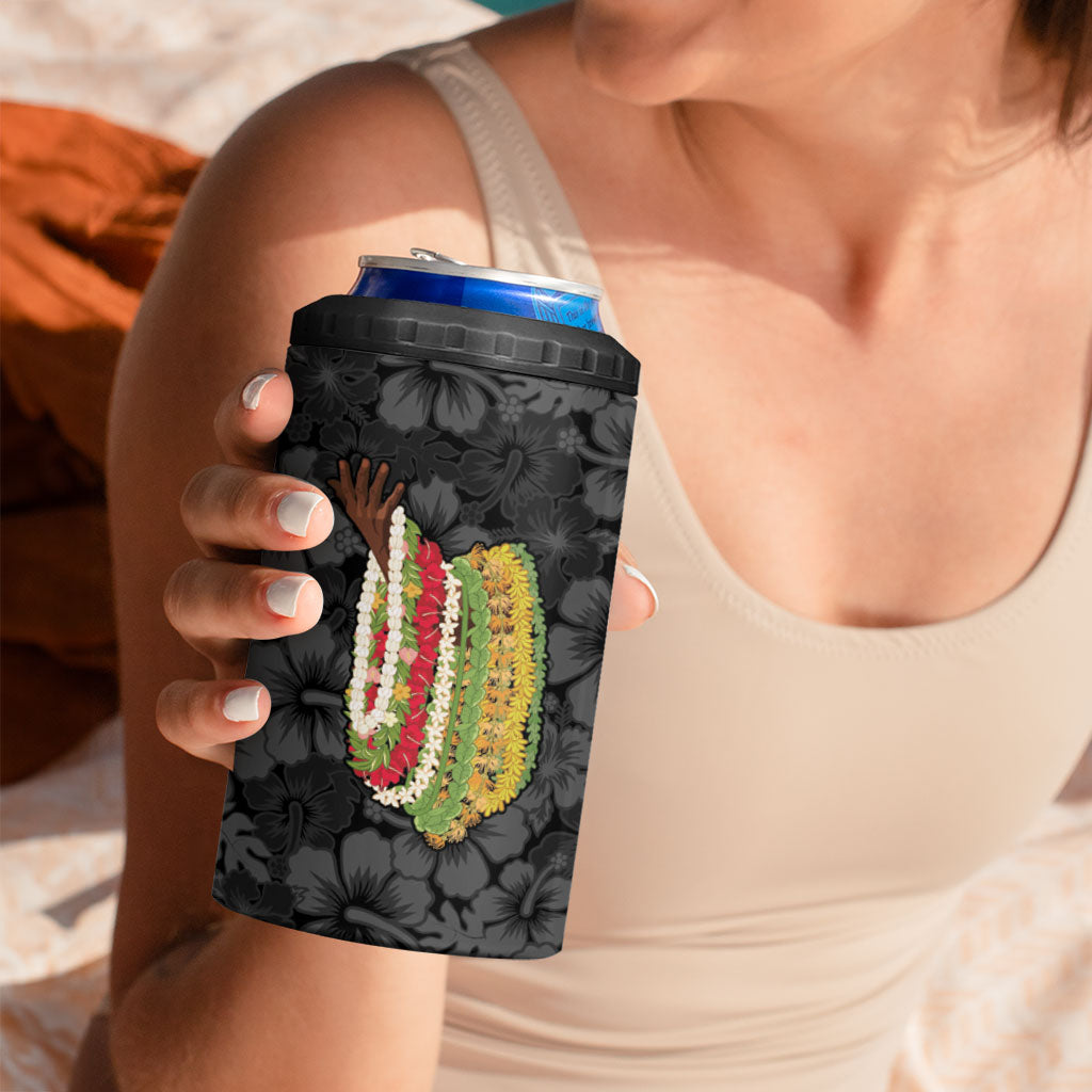 Hawaii Lei Kamehameha 4 in 1 Can Cooler Tumbler Ele'ele Seamless Pattern Hibiscus Flower