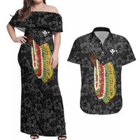Hawaii Lei Kamehameha Couples Matching Off Shoulder Maxi Dress and Hawaiian Shirt Ele'ele Seamless Pattern Hibiscus Flower