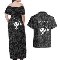 Hawaii Lei Kamehameha Couples Matching Off Shoulder Maxi Dress and Hawaiian Shirt Ele'ele Seamless Pattern Hibiscus Flower