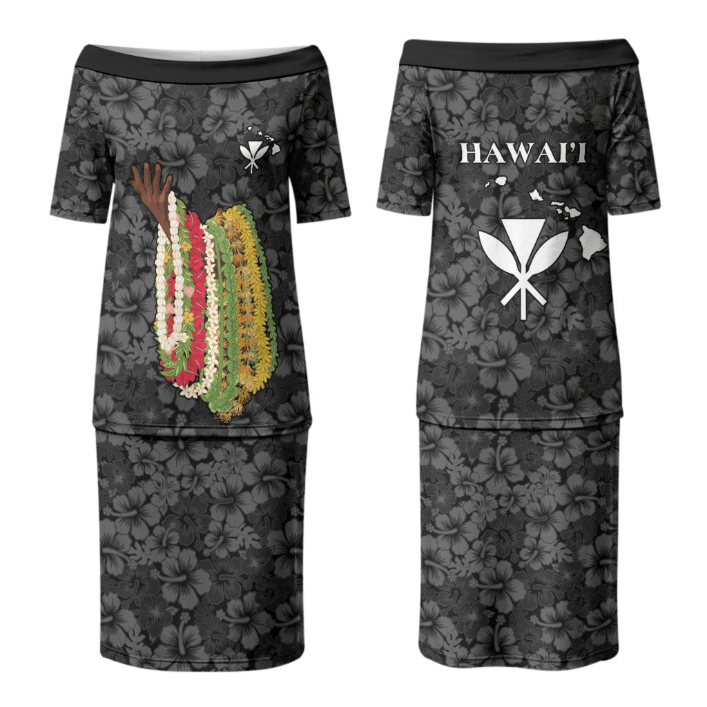 Hawaii Lei Kamehameha Couples Matching Puletasi and Long Sleeve Button Shirt Ele'ele Seamless Pattern Hibiscus Flower LT9 - Polynesian Pride