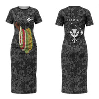 Hawaii Lei Kamehameha Couples Matching Short Sleeve Bodycon Dress and Hawaiian Shirt Ele'ele Seamless Pattern Hibiscus Flower LT9 - Polynesian Pride