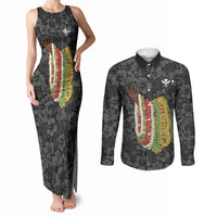 Hawaii Lei Kamehameha Couples Matching Tank Maxi Dress and Long Sleeve Button Shirt Ele'ele Seamless Pattern Hibiscus Flower LT9 Black - Polynesian Pride