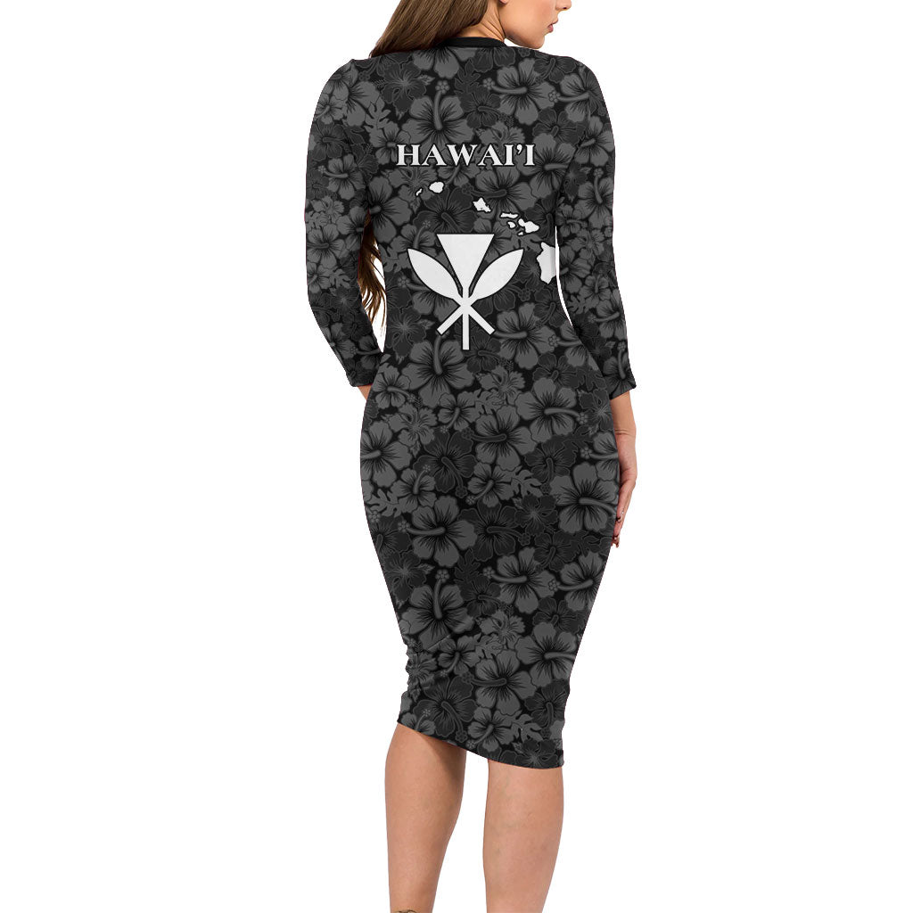 Hawaii Lei Kamehameha Family Matching Long Sleeve Bodycon Dress and Hawaiian Shirt Ele'ele Seamless Pattern Hibiscus Flower