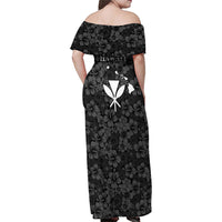 Hawaii Lei Kamehameha Family Matching Off Shoulder Maxi Dress and Hawaiian Shirt Ele'ele Seamless Pattern Hibiscus Flower