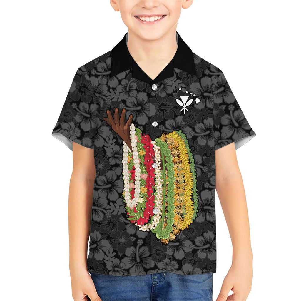 Hawaii Lei Kamehameha Family Matching Off Shoulder Short Dress and Hawaiian Shirt Ele'ele Seamless Pattern Hibiscus Flower
