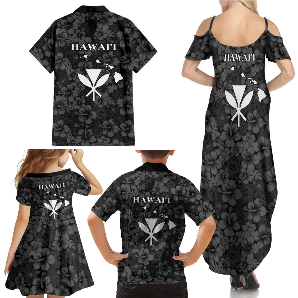 Hawaii Lei Kamehameha Family Matching Summer Maxi Dress and Hawaiian Shirt Ele'ele Seamless Pattern Hibiscus Flower