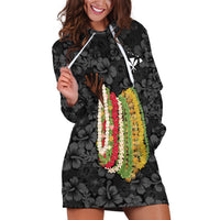 Hawaii Lei Kamehameha Hoodie Dress Ele'ele Seamless Pattern Hibiscus Flower LT9 Black - Polynesian Pride