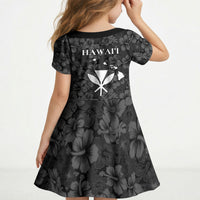 Hawaii Lei Kamehameha Kid Short Sleeve Dress Ele'ele Seamless Pattern Hibiscus Flower LT9 - Polynesian Pride