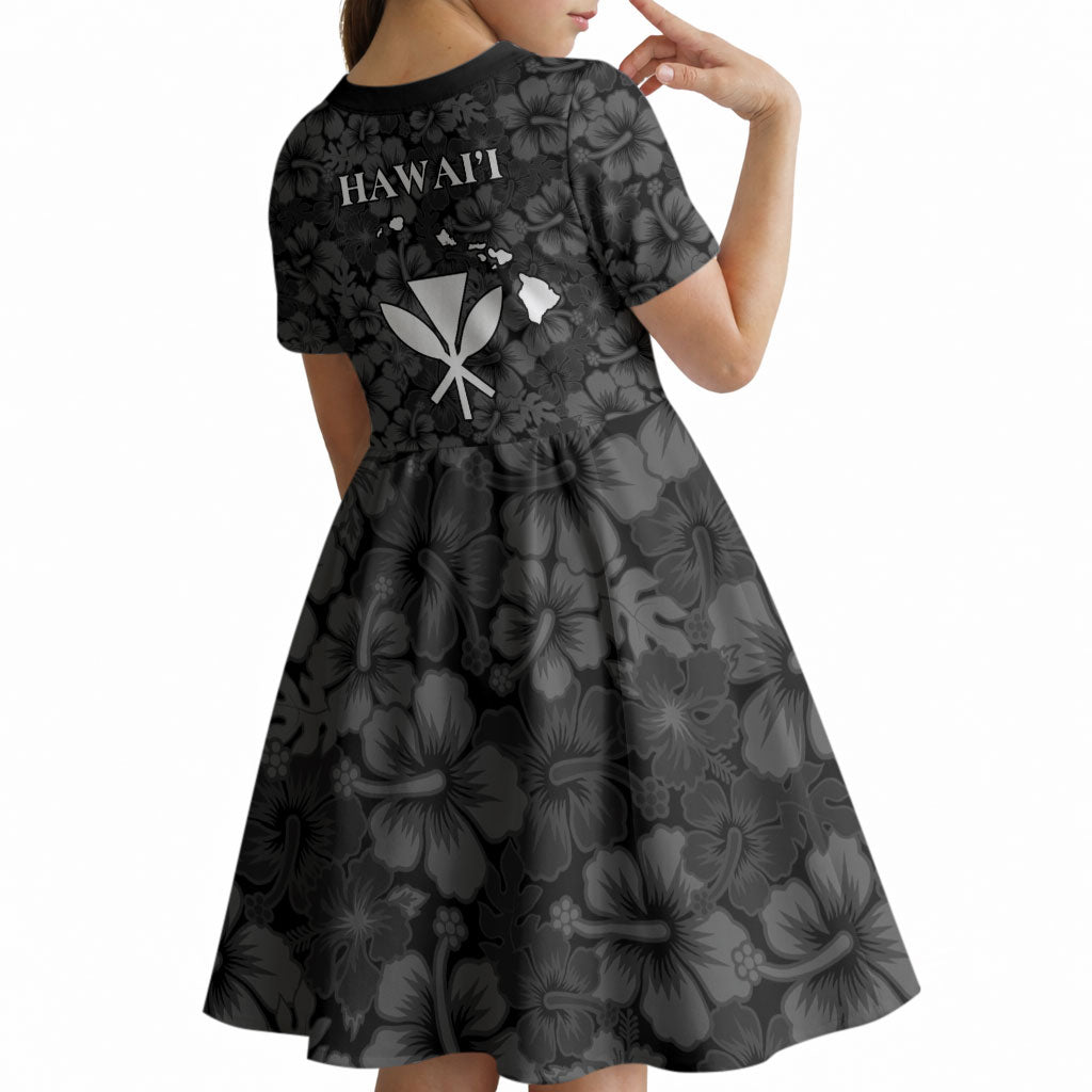 Hawaii Lei Kamehameha Kid Short Sleeve Dress Ele'ele Seamless Pattern Hibiscus Flower LT9 - Polynesian Pride