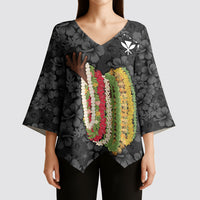 Hawaii Lei Kamehameha Kimono Sleeve Blouse Ele'ele Seamless Pattern Hibiscus Flower