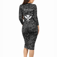Hawaii Lei Kamehameha Long Sleeve Bodycon Dress Ele'ele Seamless Pattern Hibiscus Flower LT9 - Polynesian Pride