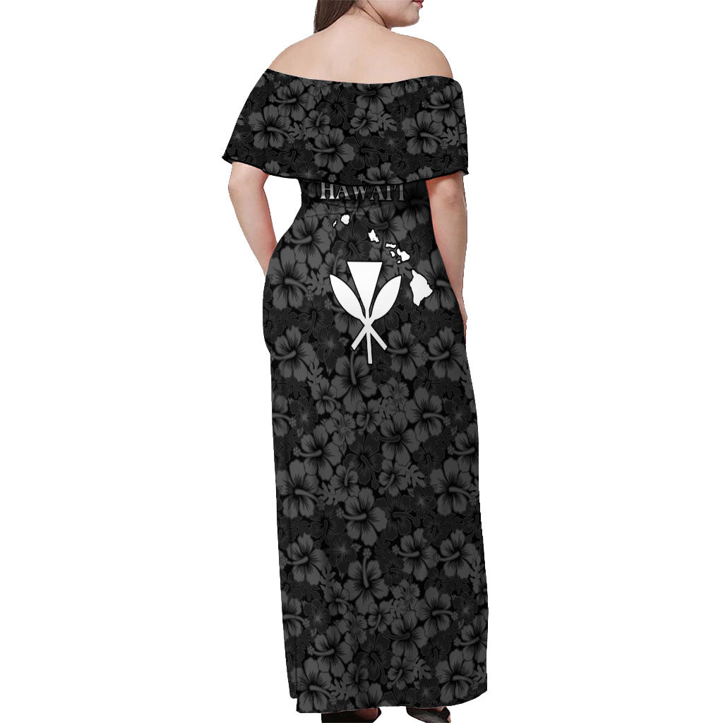 Hawaii Lei Kamehameha Off Shoulder Maxi Dress Ele'ele Seamless Pattern Hibiscus Flower