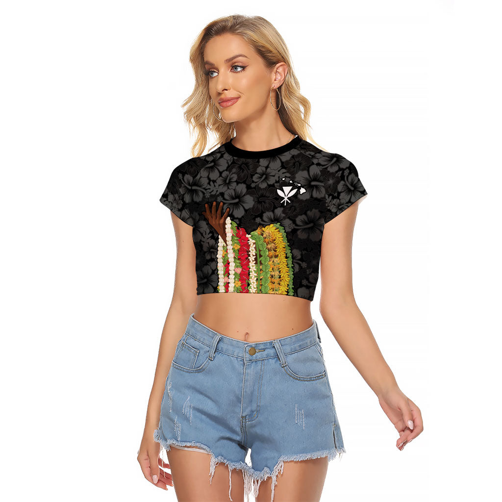 Hawaii Lei Kamehameha Raglan Cropped T Shirt Ele'ele Seamless Pattern Hibiscus Flower