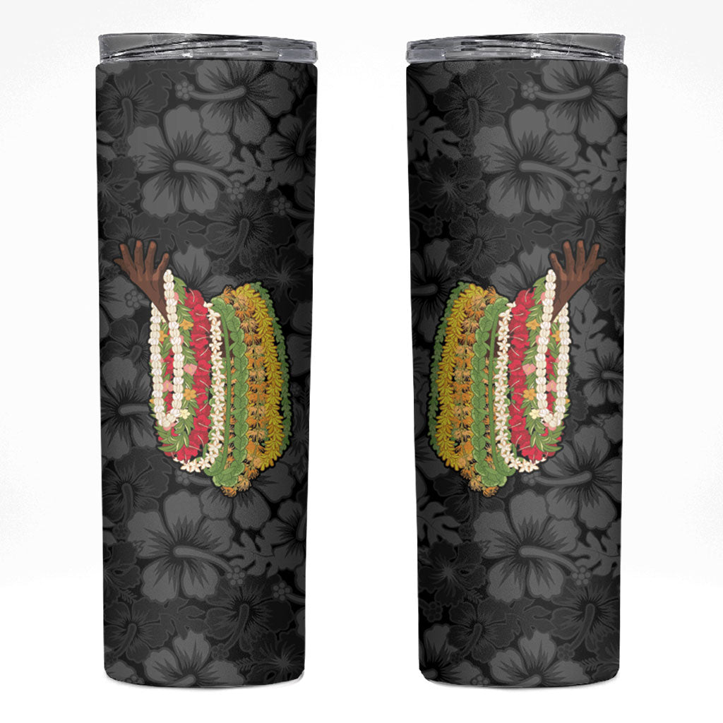 Hawaii Lei Kamehameha Skinny Tumbler Ele'ele Seamless Pattern Hibiscus Flower LT9 Black - Polynesian Pride