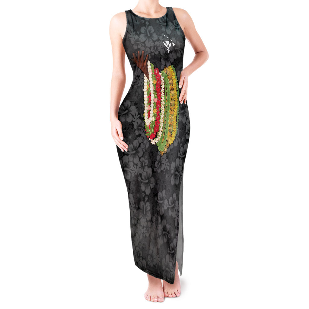 Hawaii Lei Kamehameha Tank Maxi Dress Ele'ele Seamless Pattern Hibiscus Flower LT9 Women Black - Polynesian Pride