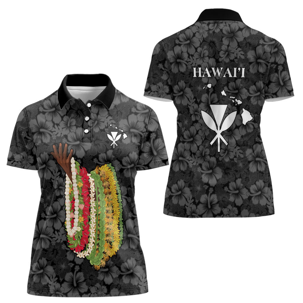 Hawaii Lei Kamehameha Women Polo Shirt Ele'ele Seamless Pattern Hibiscus Flower LT9 - Polynesian Pride