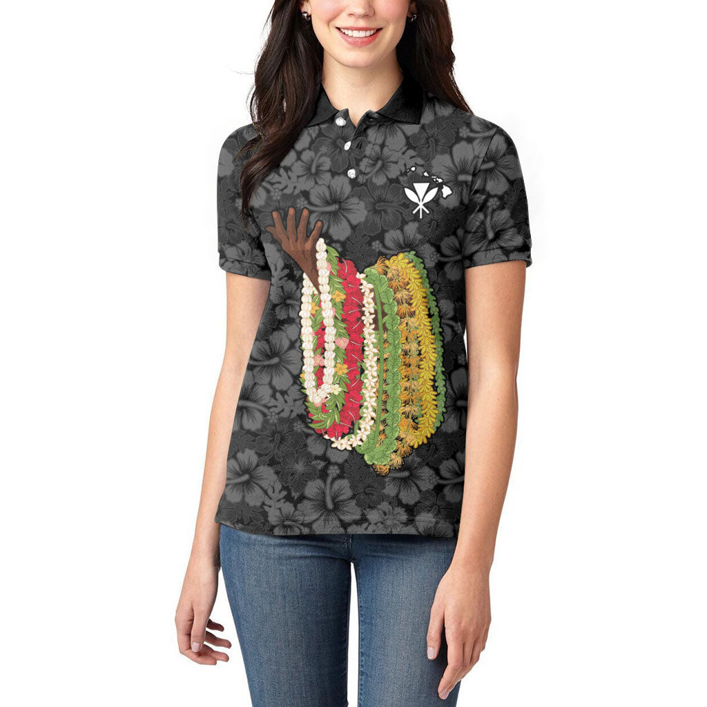 Hawaii Lei Kamehameha Women Polo Shirt Ele'ele Seamless Pattern Hibiscus Flower LT9 - Polynesian Pride