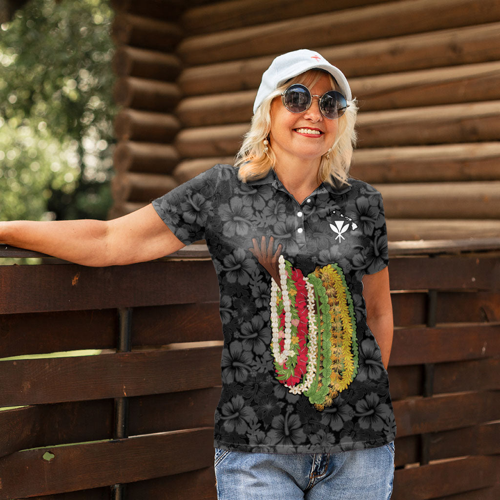 Hawaii Lei Kamehameha Women Polo Shirt Ele'ele Seamless Pattern Hibiscus Flower LT9 - Polynesian Pride