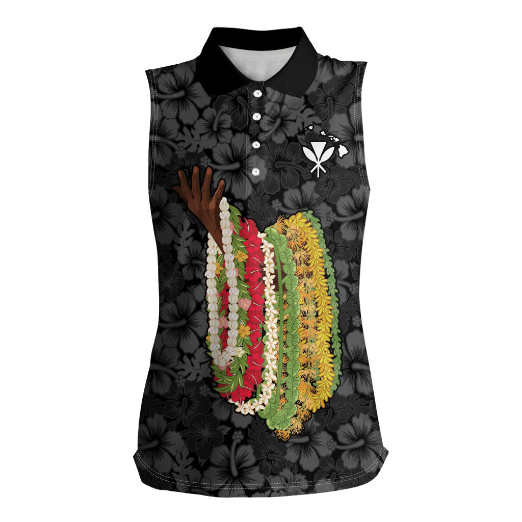Hawaii Lei Kamehameha Women Sleeveless Polo Shirt Ele'ele Seamless Pattern Hibiscus Flower