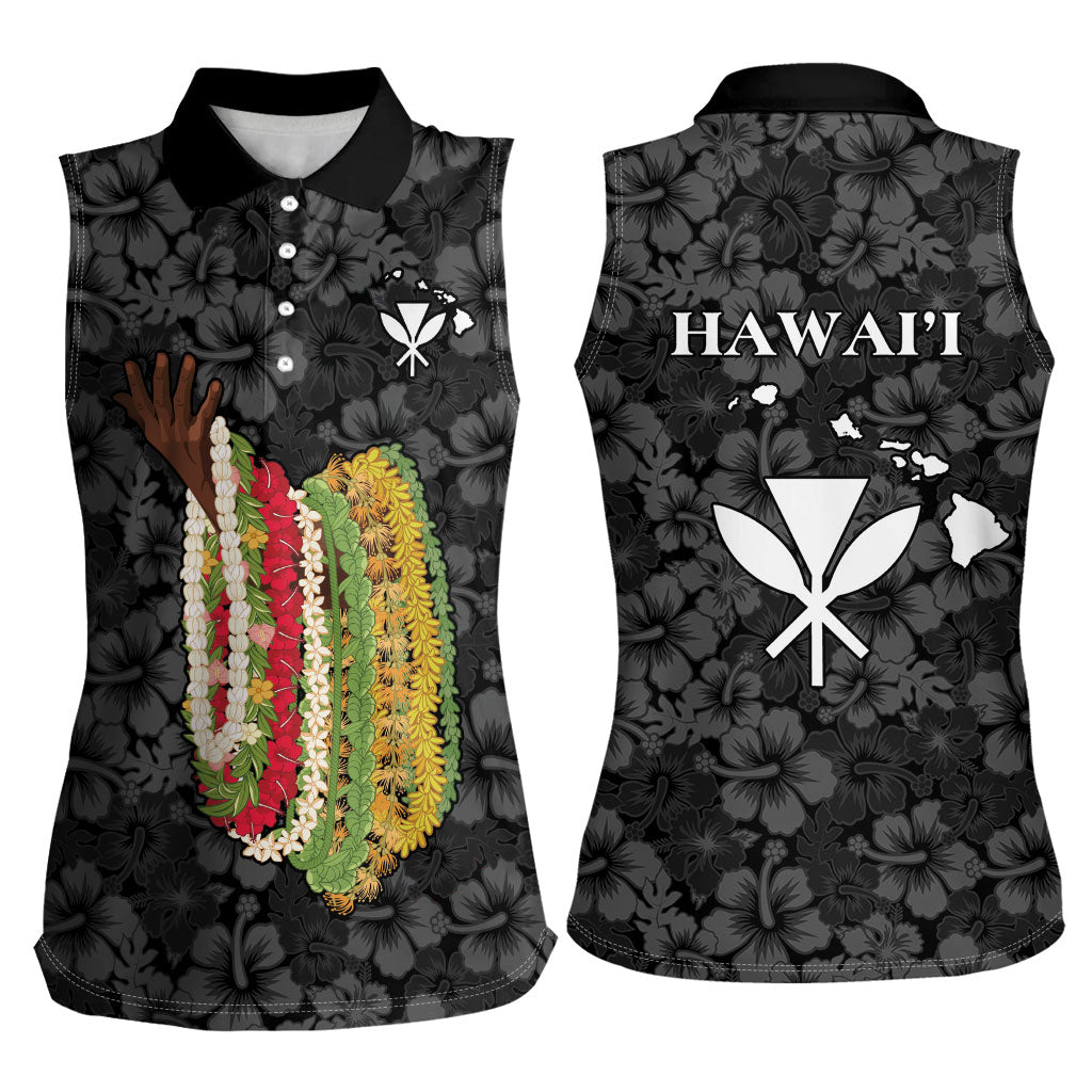 Hawaii Lei Kamehameha Women Sleeveless Polo Shirt Ele'ele Seamless Pattern Hibiscus Flower