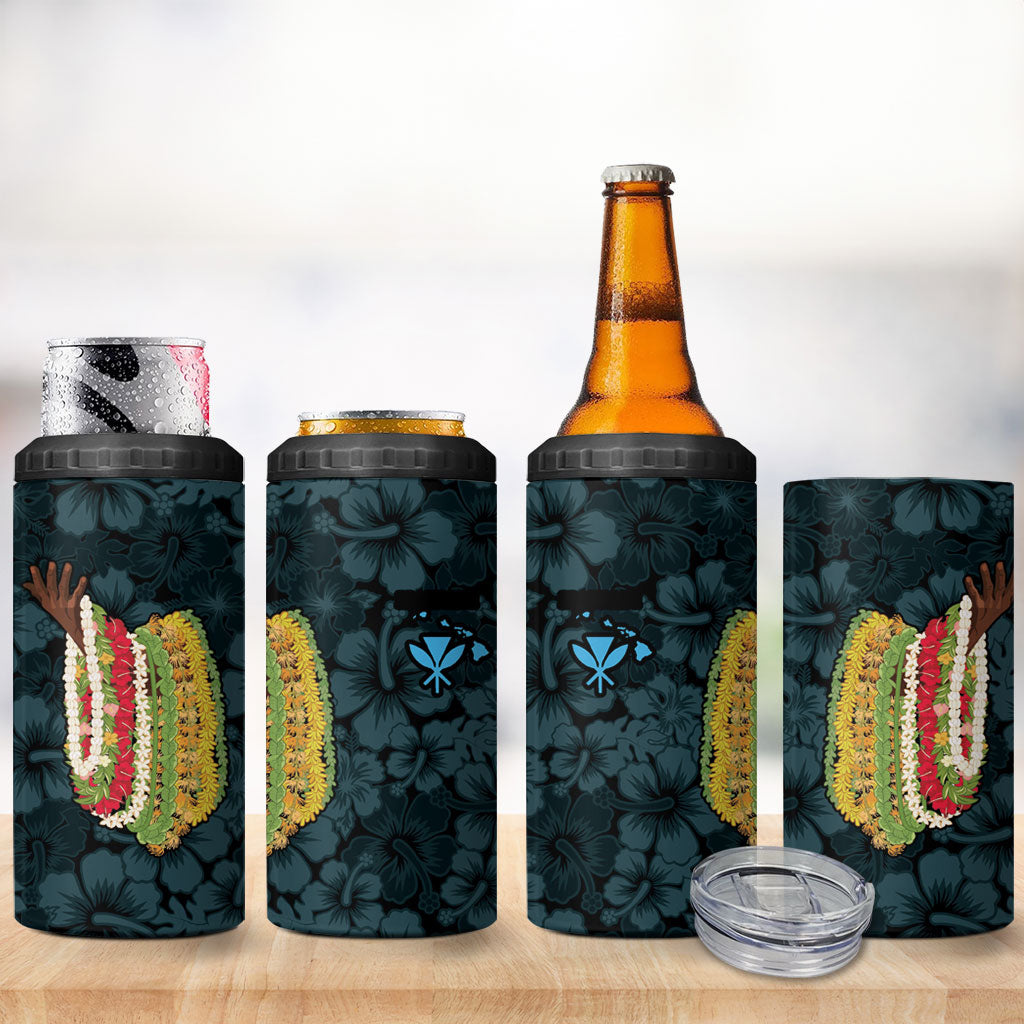 Hawaii Lei Kamehameha 4 in 1 Can Cooler Tumbler Uliuli Seamless Pattern Hibiscus Flower