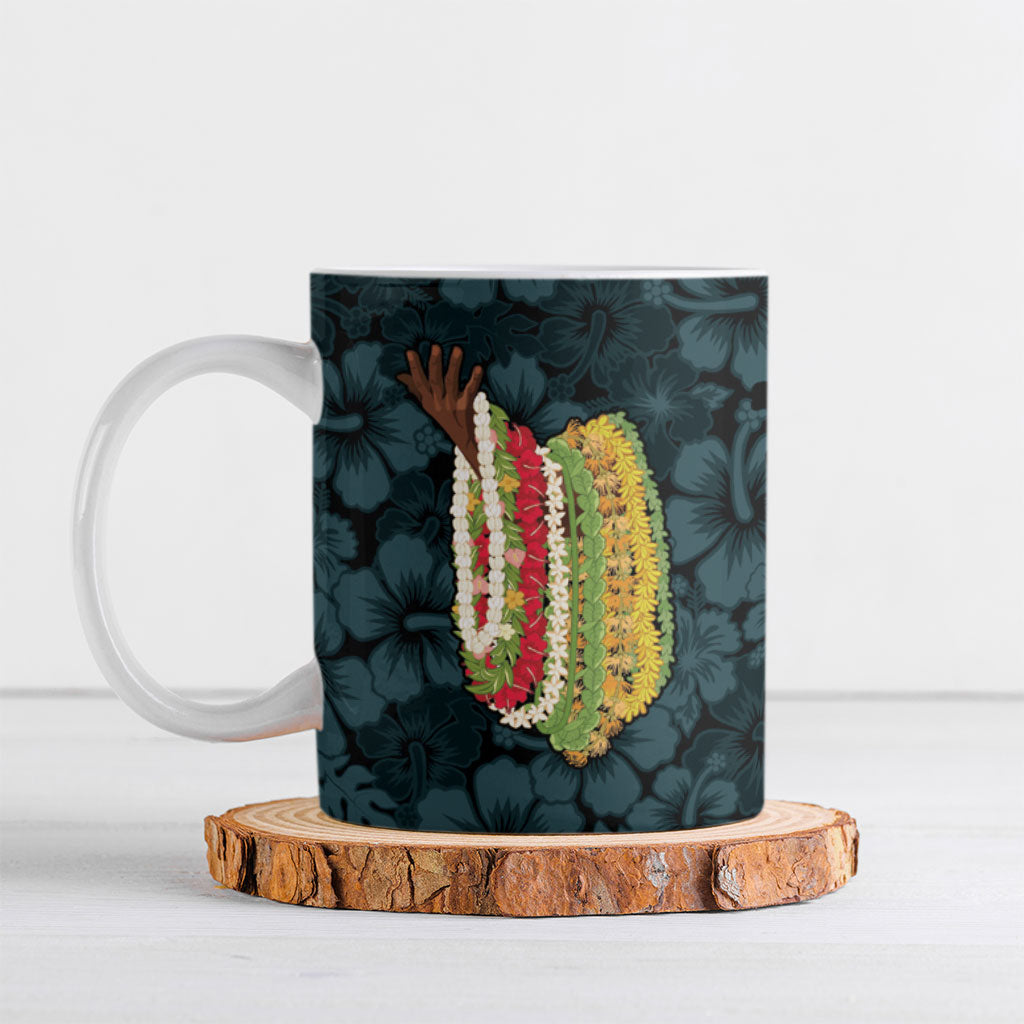Hawaii Lei Kamehameha Ceramic Mug Uliuli Seamless Pattern Hibiscus Flower LT9 Blue - Polynesian Pride