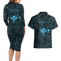 Hawaii Lei Kamehameha Couples Matching Long Sleeve Bodycon Dress and Hawaiian Shirt Uliuli Seamless Pattern Hibiscus Flower