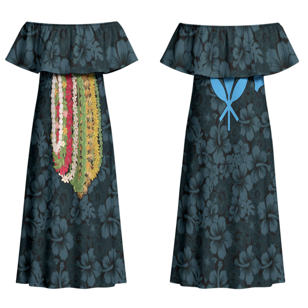 Hawaii Lei Kamehameha Couples Matching Off Shoulder Maxi Dress and Long Sleeve Button Shirt Uliuli Seamless Pattern Hibiscus Flower LT9 - Polynesian Pride