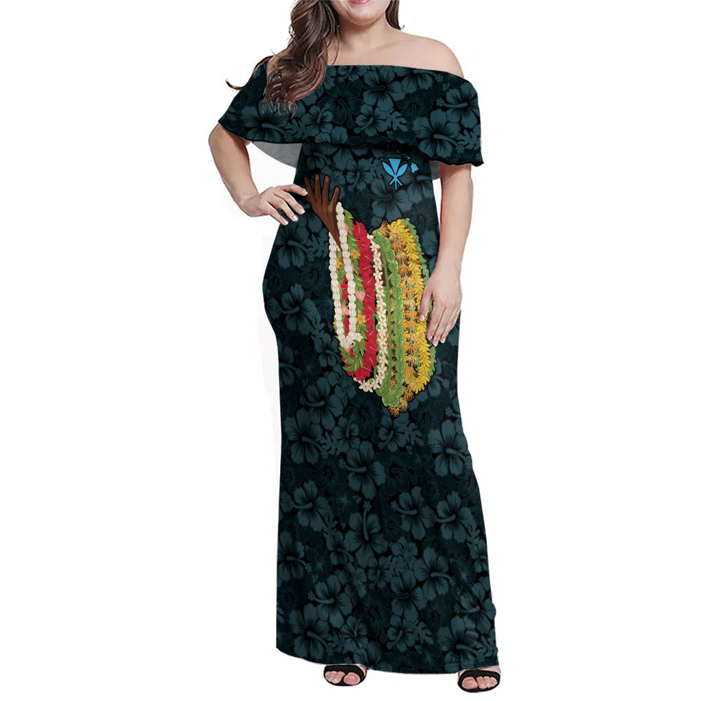 Hawaii Lei Kamehameha Family Matching Off Shoulder Maxi Dress and Hawaiian Shirt Uliuli Seamless Pattern Hibiscus Flower