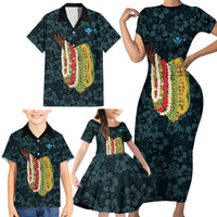 Hawaii Lei Kamehameha Family Matching Short Sleeve Bodycon Dress and Hawaiian Shirt Uliuli Seamless Pattern Hibiscus Flower