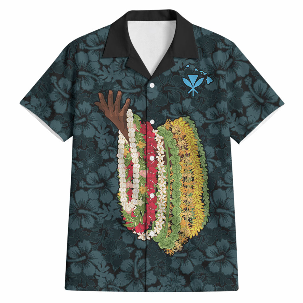 Hawaii Lei Kamehameha Hawaiian Shirt Uliuli Seamless Pattern Hibiscus Flower LT9 Blue - Polynesian Pride
