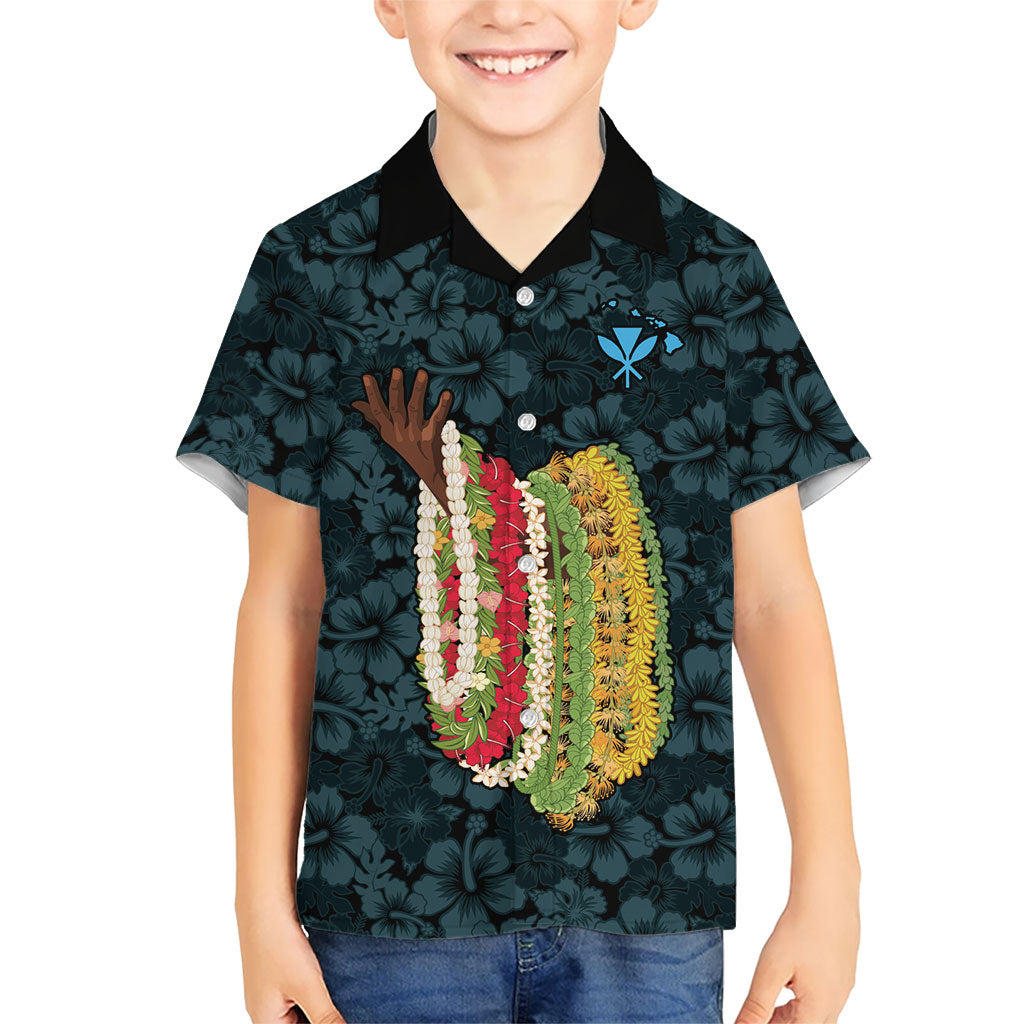 Hawaii Lei Kamehameha Kid Hawaiian Shirt Uliuli Seamless Pattern Hibiscus Flower