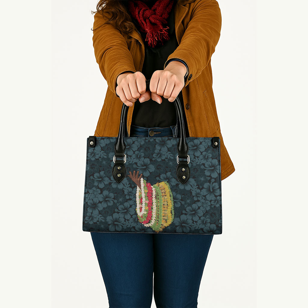 Hawaii Lei Kamehameha Leather Bag Uliuli Seamless Pattern Hibiscus Flower