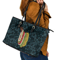 Hawaii Lei Kamehameha Leather Tote Bag Uliuli Seamless Pattern Hibiscus Flower
