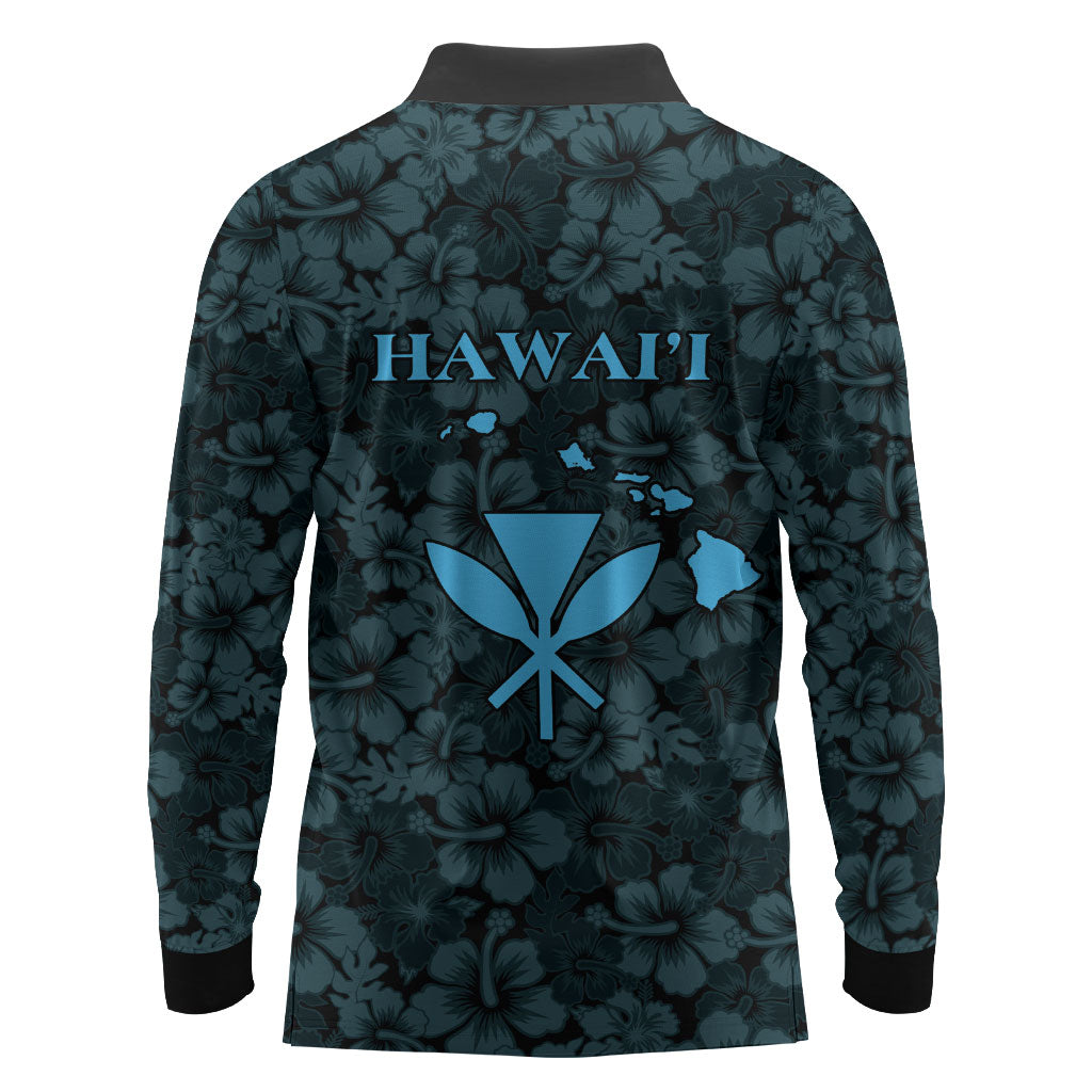Hawaii Lei Kamehameha Long Sleeve Polo Shirt Uliuli Seamless Pattern Hibiscus Flower LT9 - Polynesian Pride