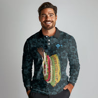 Hawaii Lei Kamehameha Long Sleeve Polo Shirt Uliuli Seamless Pattern Hibiscus Flower LT9 - Polynesian Pride