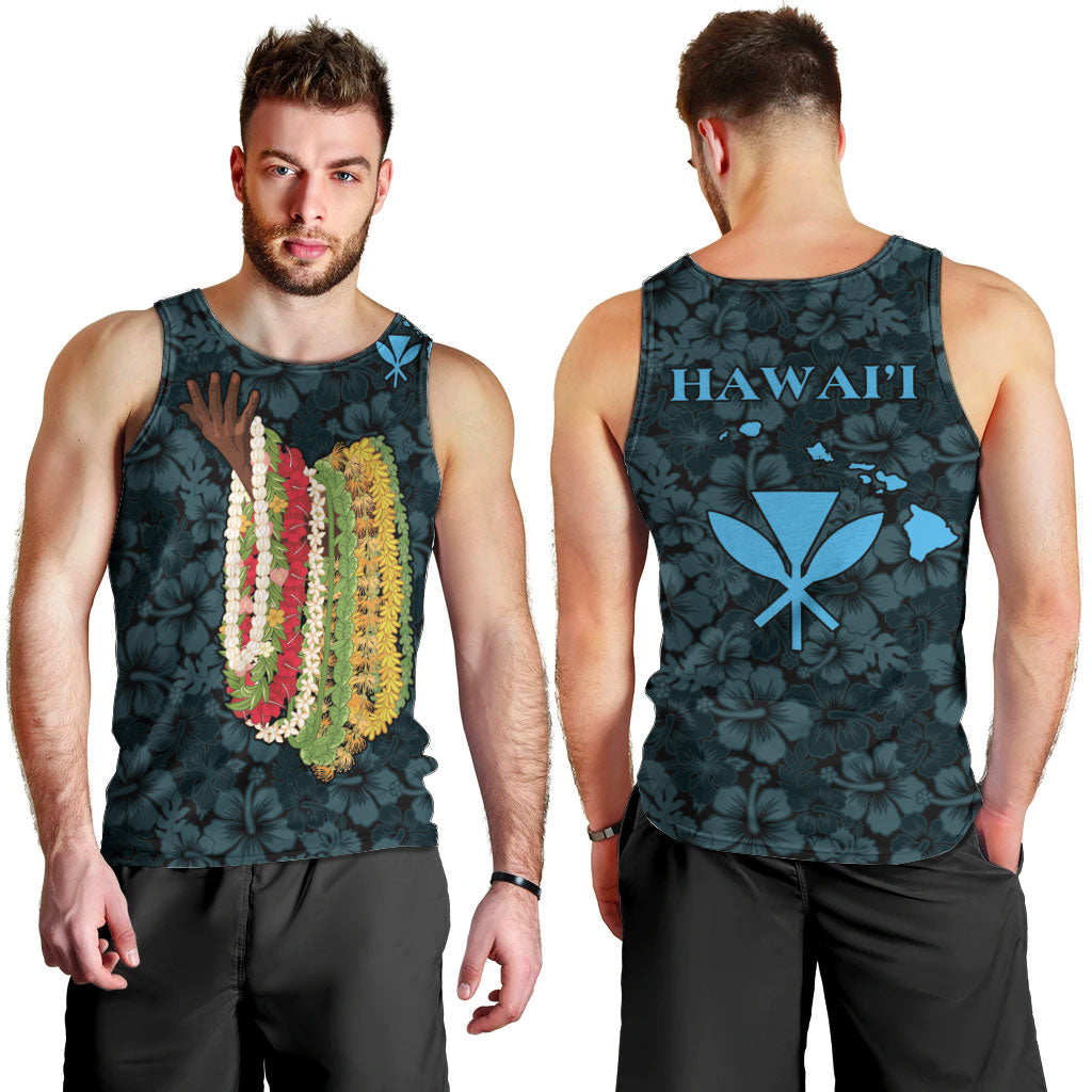 Hawaii Lei Kamehameha Men Tank Top Uliuli Seamless Pattern Hibiscus Flower