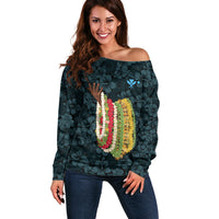 Hawaii Lei Kamehameha Off Shoulder Sweater Uliuli Seamless Pattern Hibiscus Flower