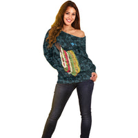 Hawaii Lei Kamehameha Off Shoulder Sweater Uliuli Seamless Pattern Hibiscus Flower