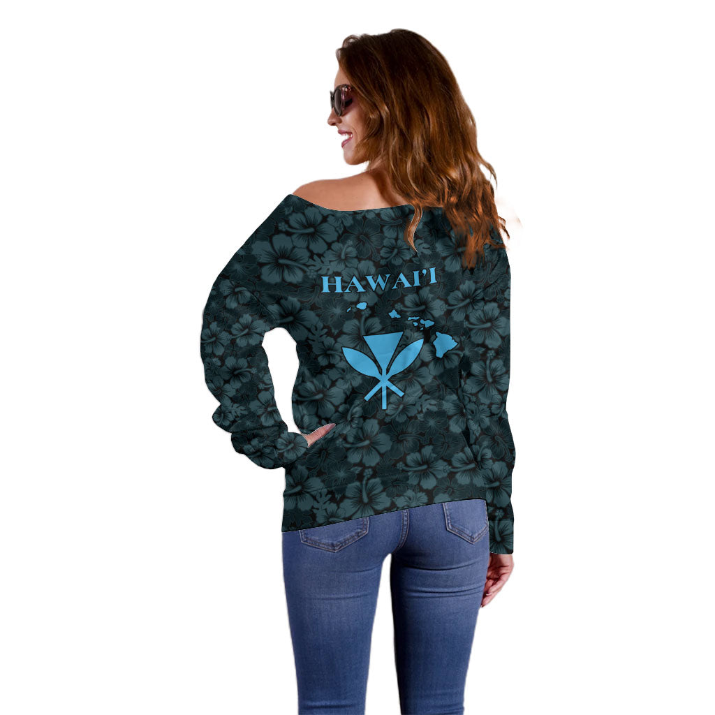 Hawaii Lei Kamehameha Off Shoulder Sweater Uliuli Seamless Pattern Hibiscus Flower