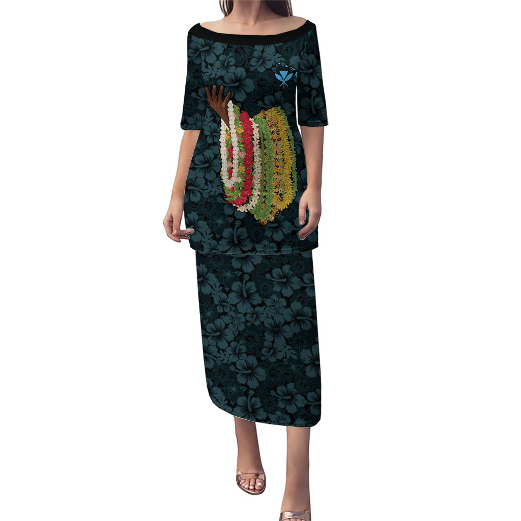 Hawaii Lei Kamehameha Puletasi Uliuli Seamless Pattern Hibiscus Flower LT9 Long Dress Blue - Polynesian Pride