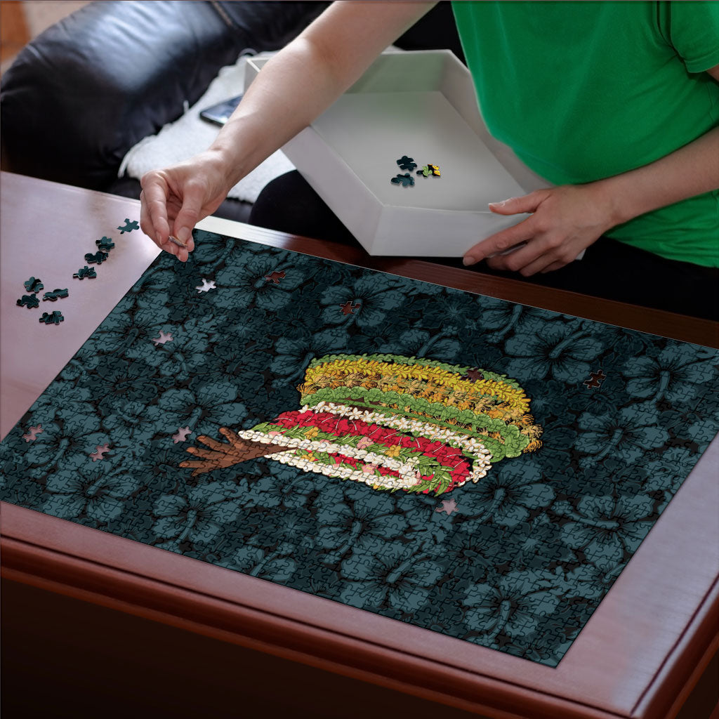 Hawaii Lei Kamehameha Puzzle Uliuli Seamless Pattern Hibiscus Flower