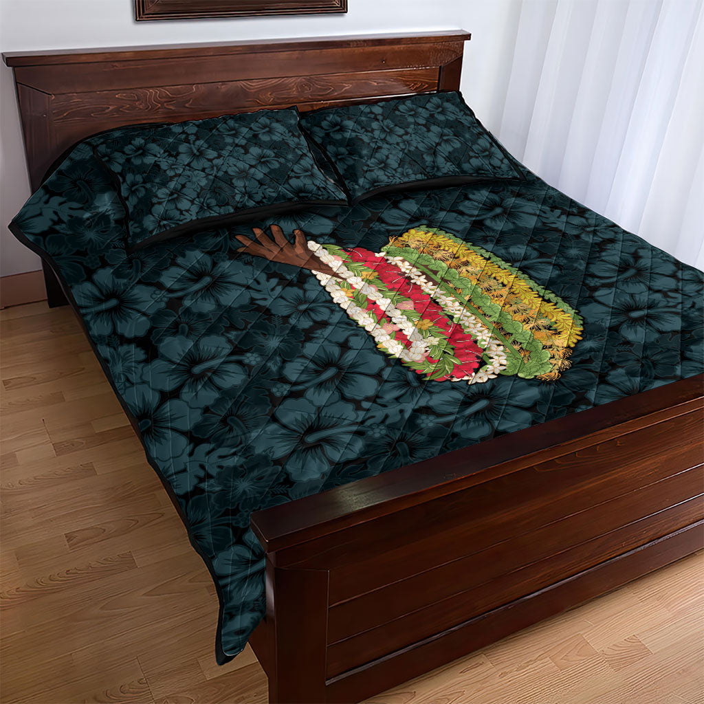 Hawaii Lei Kamehameha Quilt Bed Set Uliuli Seamless Pattern Hibiscus Flower