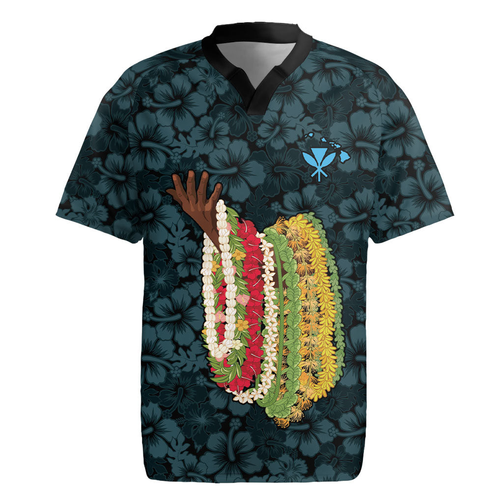Hawaii Lei Kamehameha Rugby Jersey Uliuli Seamless Pattern Hibiscus Flower